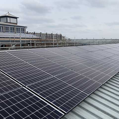 Solar panels being fitted at Marjon 