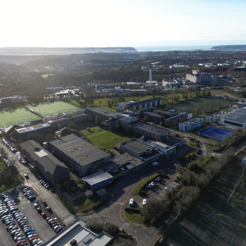 An aerial view of the Plymouth Marjon University campus